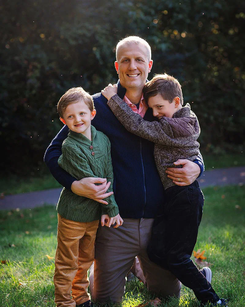 Father and sons during an autumn family session in Washington DC